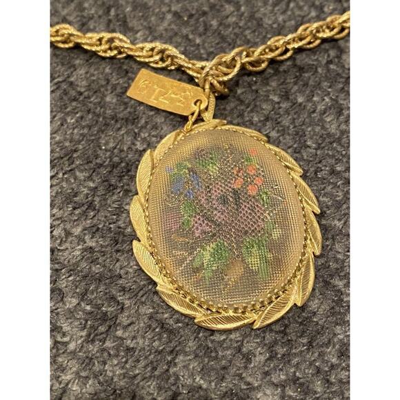 Whiting Davis Necklace Sample Necklace Pendent Floral Flowers Signed - Picture 3 of 9